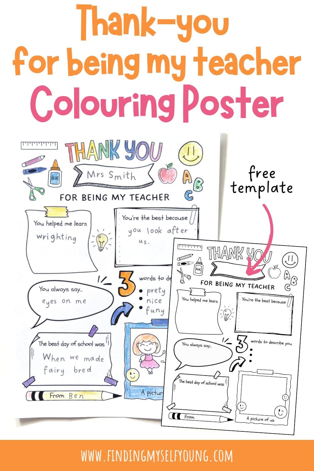 thankyou for being my teacher colouring in printable poster.